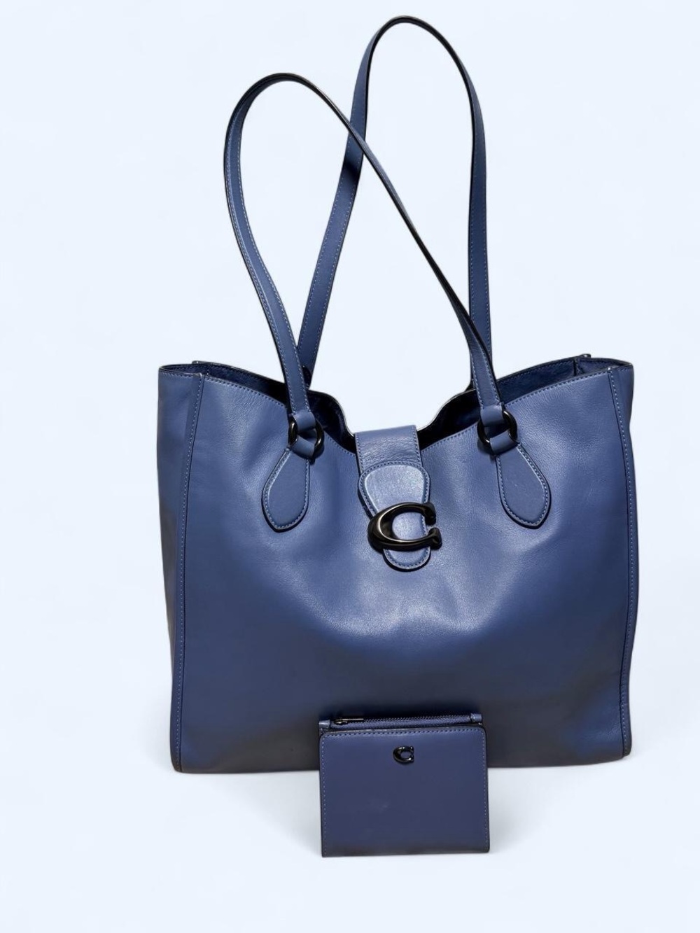 Coach Theo Navy Leather Tote with Matching Navy Wallet